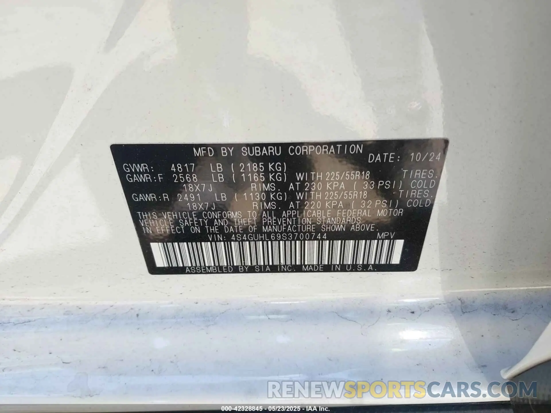 9 Фотография поврежденного автомобиля 4S4GUHL69S3700744 SUBARU CROSSTREK 2025