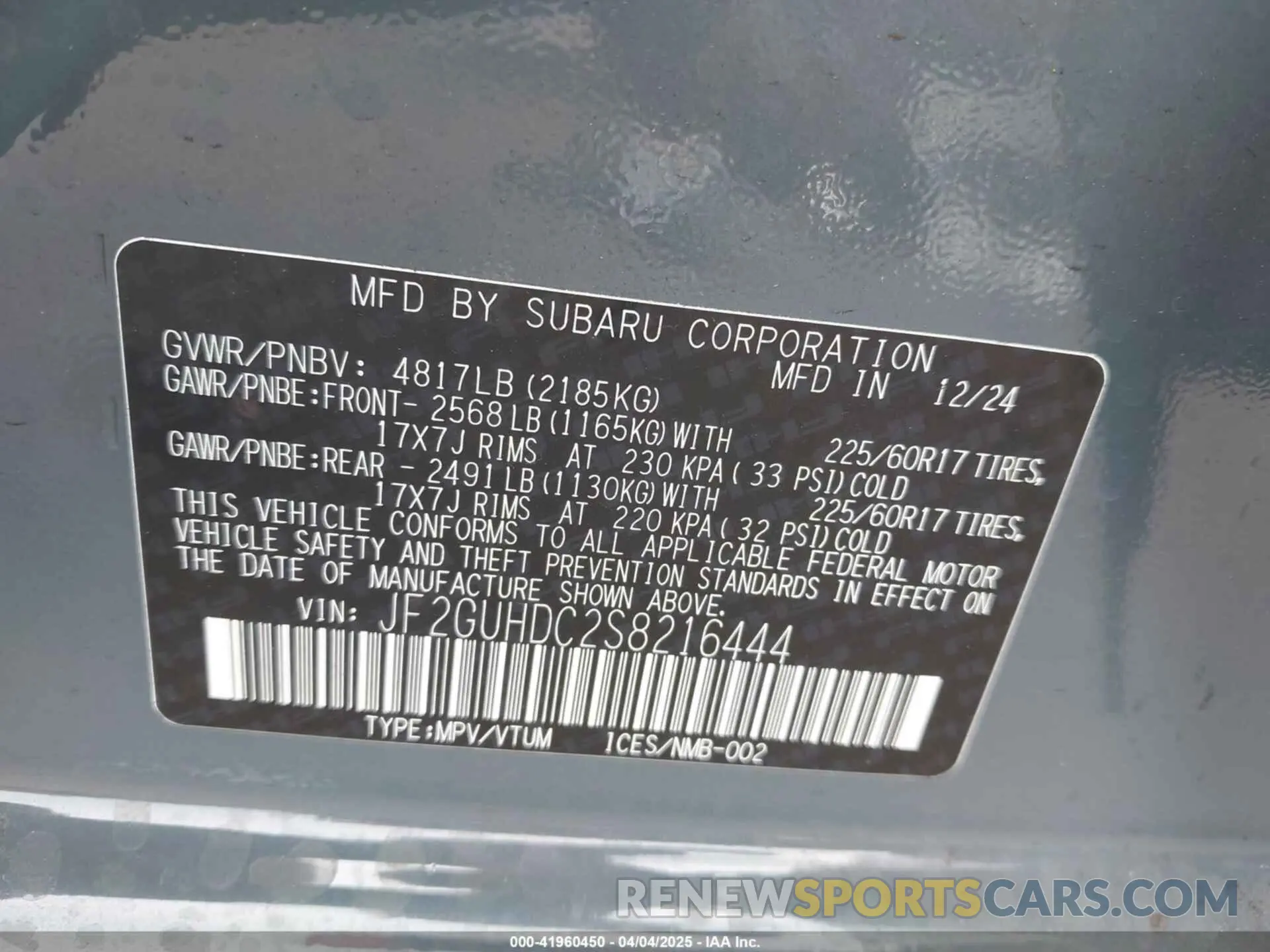 9 Photograph of a damaged car JF2GUHDC2S8216444 SUBARU CROSSTREK 2025