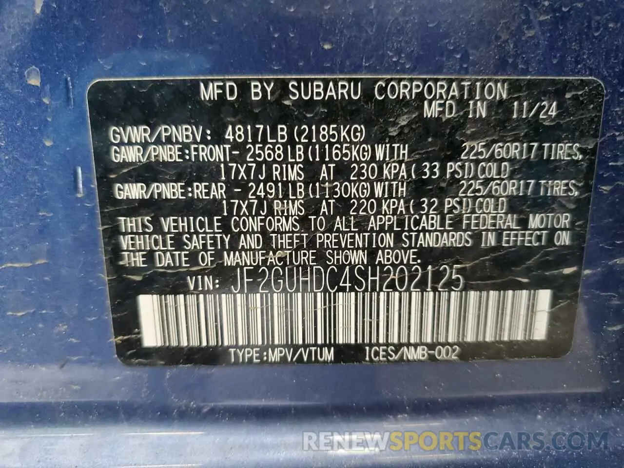 13 Photograph of a damaged car JF2GUHDC4SH202125 SUBARU CROSSTREK 2025