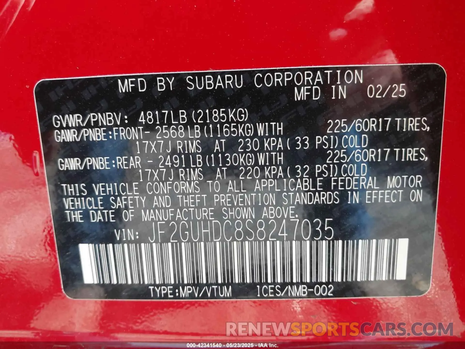 9 Фотография поврежденного автомобиля JF2GUHDC8S8247035 SUBARU CROSSTREK 2025