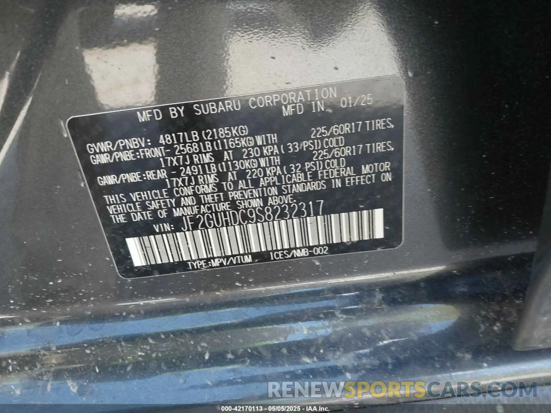 9 Фотография поврежденного автомобиля JF2GUHDC9S8232317 SUBARU CROSSTREK 2025