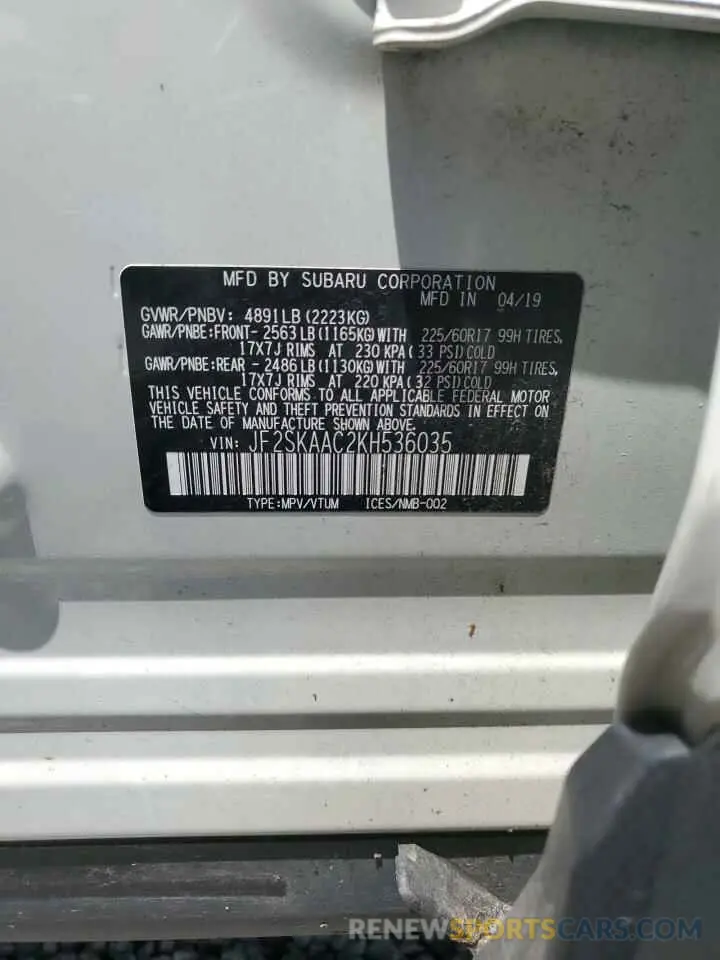 13 Photograph of a damaged car JF2SKAAC2KH536035 SUBARU FORESTER 2019