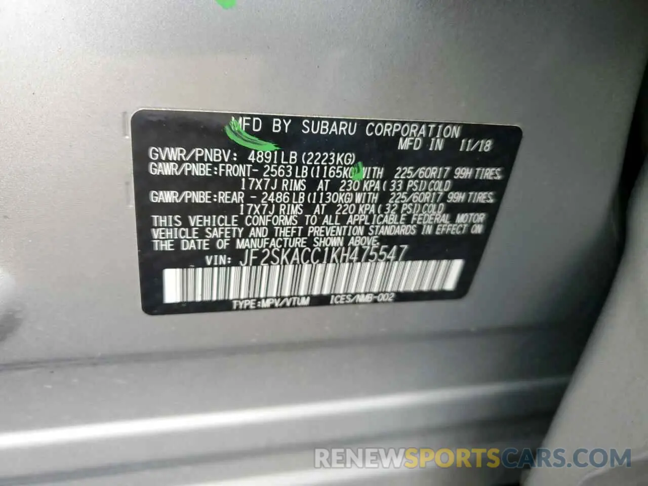 12 Фотография поврежденного автомобиля JF2SKACC1KH475547 SUBARU FORESTER 2019