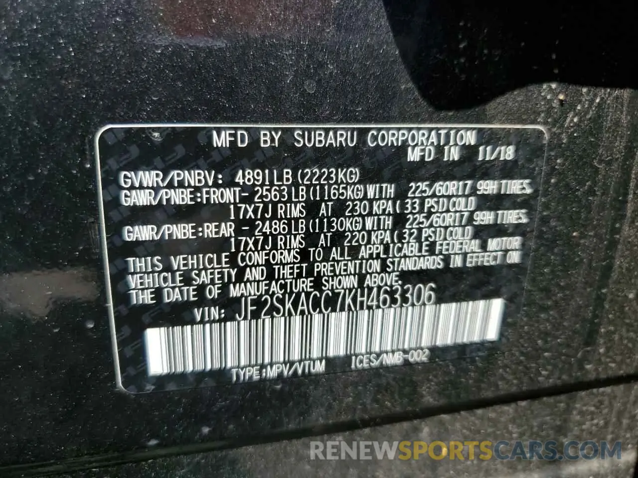 12 Фотография поврежденного автомобиля JF2SKACC7KH463306 SUBARU FORESTER 2019