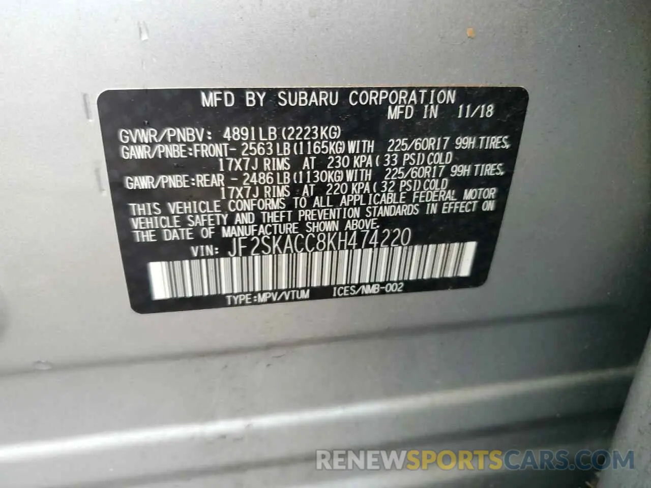 14 Photograph of a damaged car JF2SKACC8KH474220 SUBARU FORESTER 2019