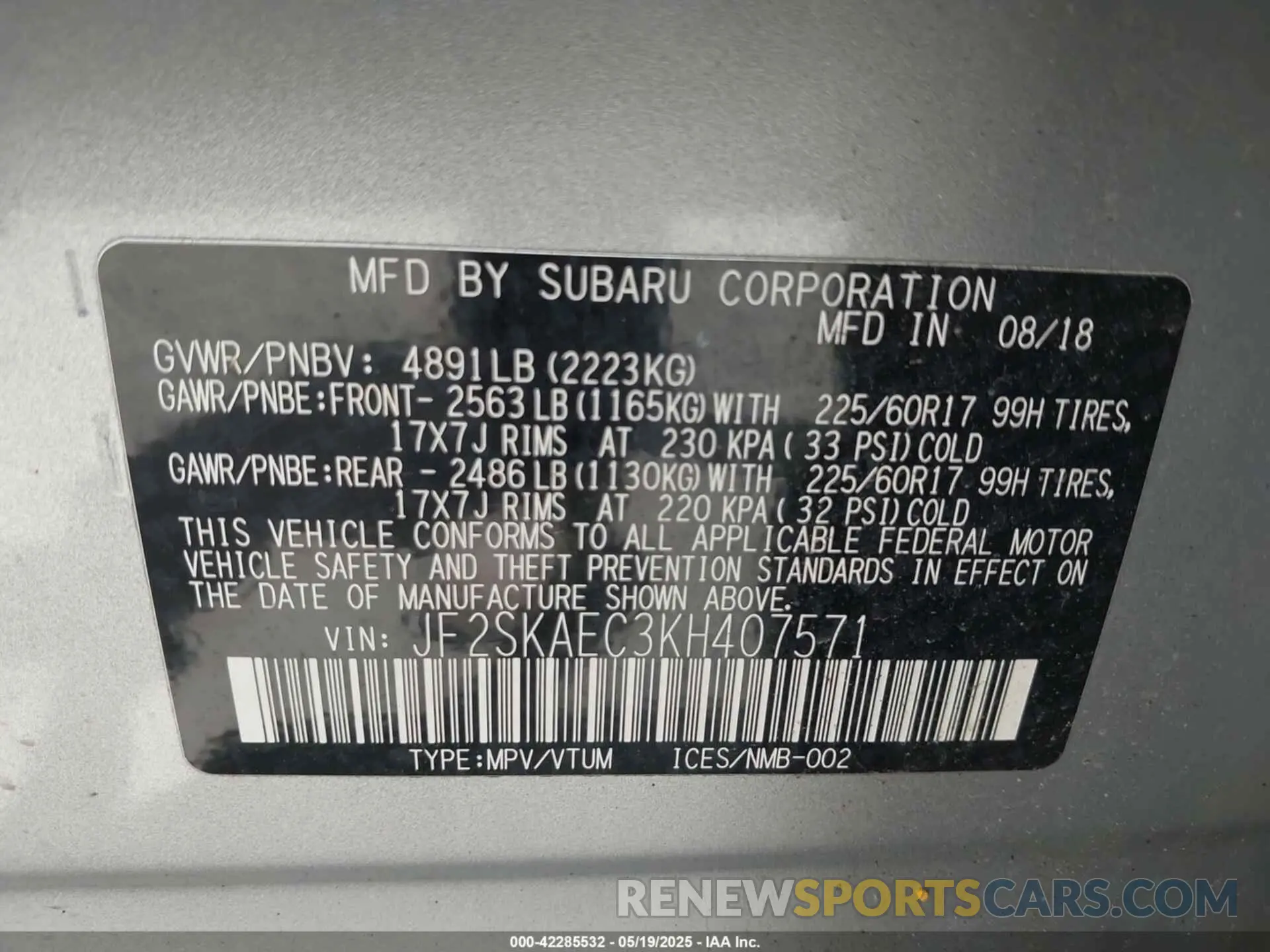 9 Photograph of a damaged car JF2SKAEC3KH407571 SUBARU FORESTER 2019