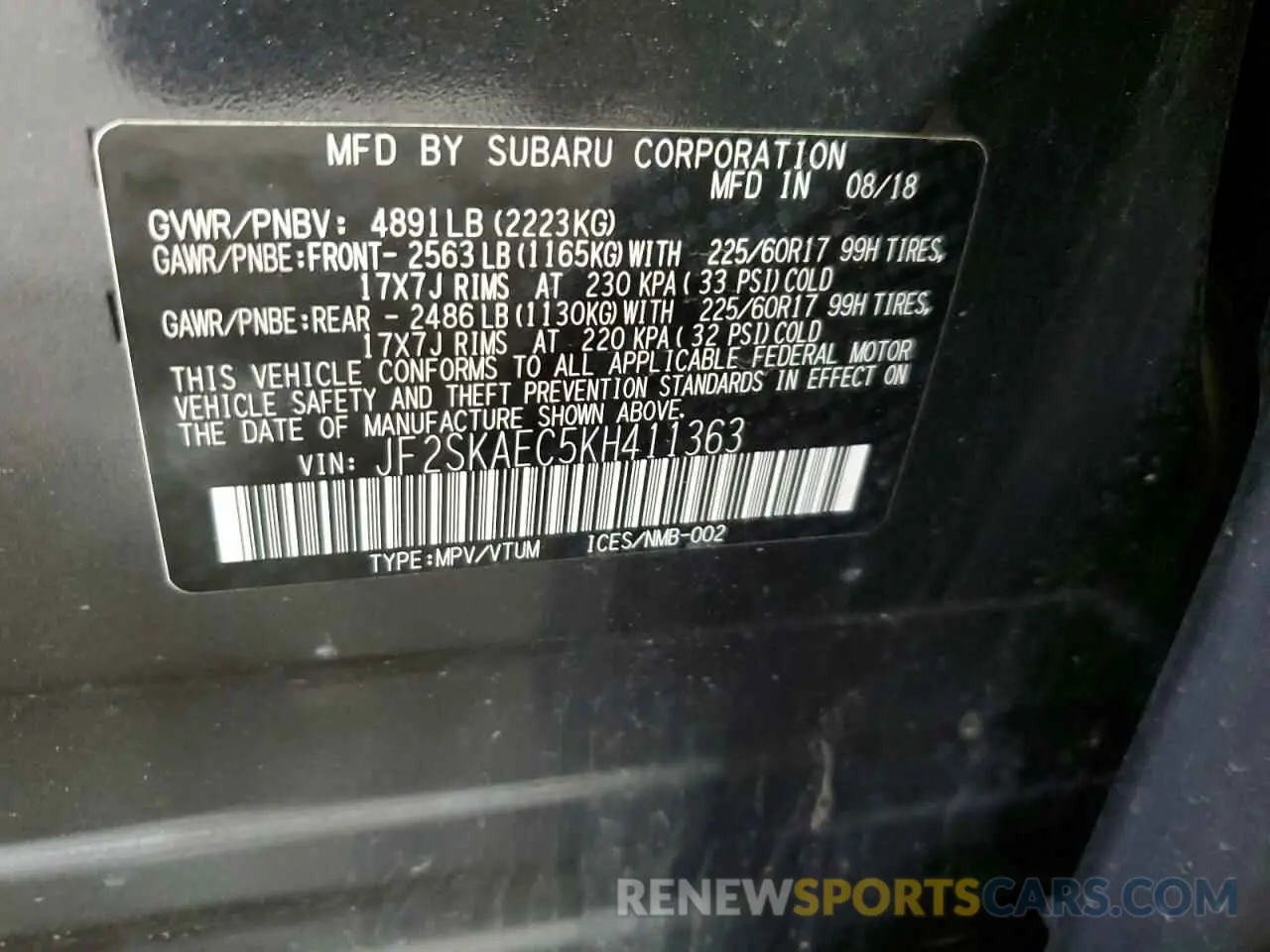 14 Photograph of a damaged car JF2SKAEC5KH411363 SUBARU FORESTER 2019