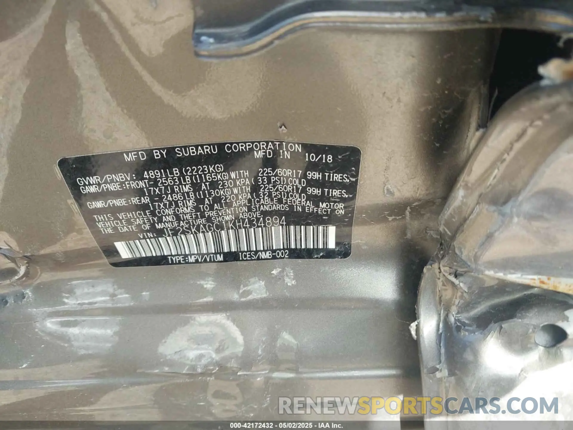 9 Photograph of a damaged car JF2SKAGC1KH434894 SUBARU FORESTER 2019
