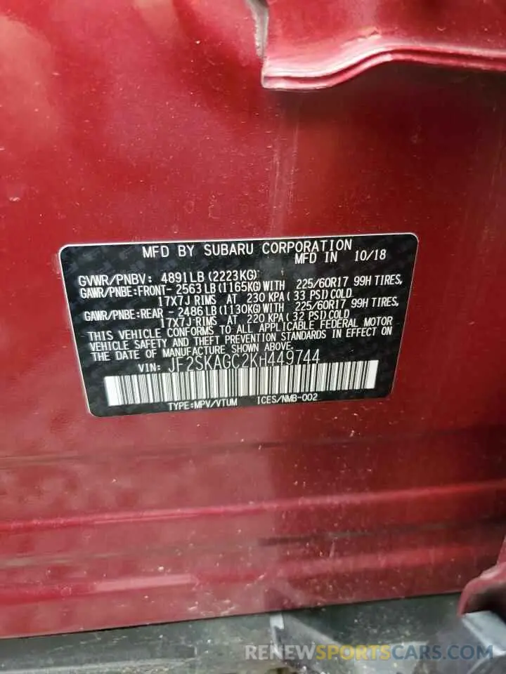 13 Photograph of a damaged car JF2SKAGC2KH449744 SUBARU FORESTER 2019