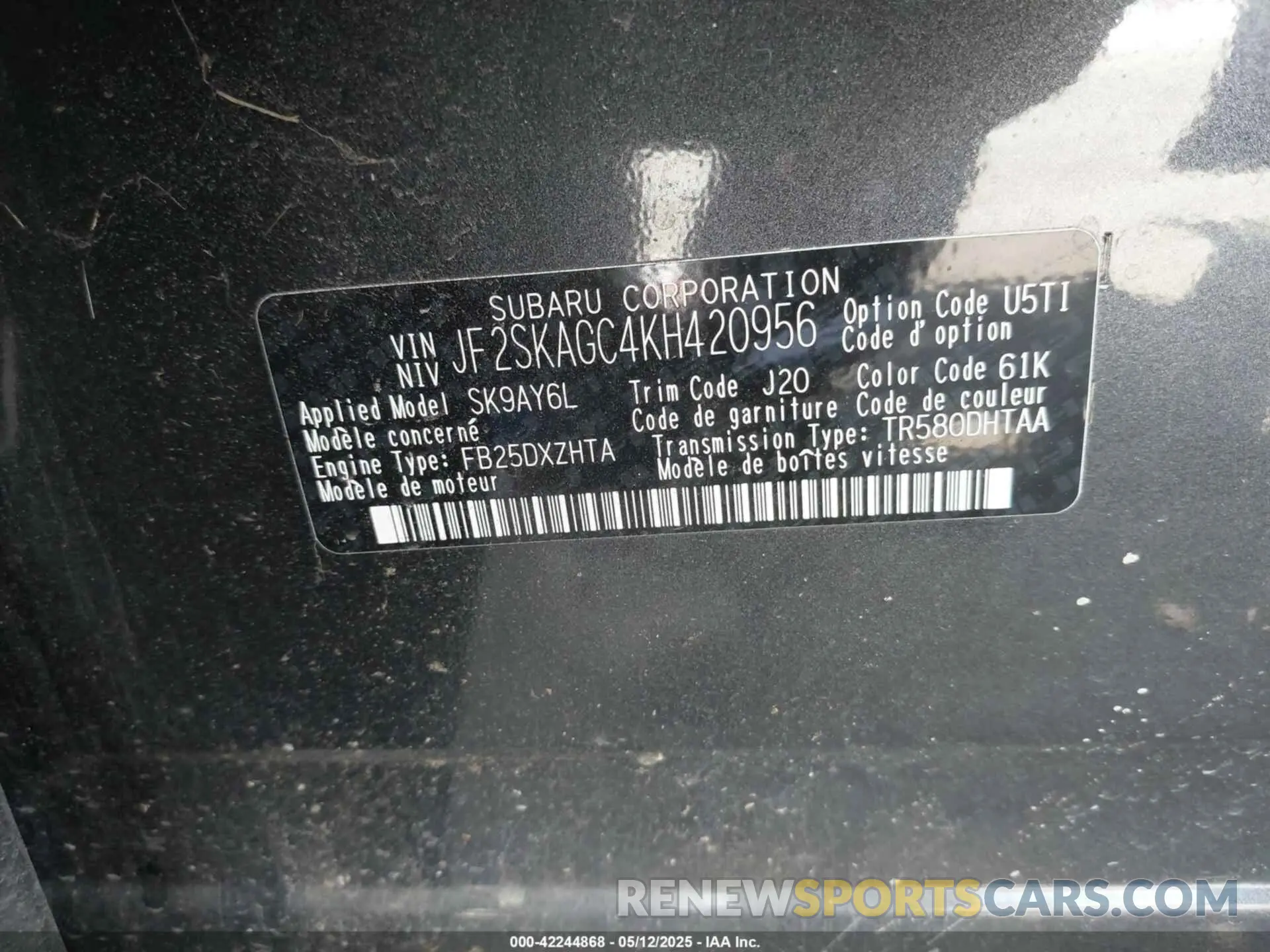 9 Photograph of a damaged car JF2SKAGC4KH420956 SUBARU FORESTER 2019