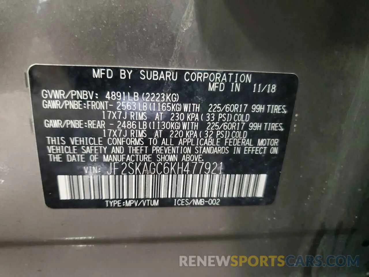 13 Photograph of a damaged car JF2SKAGC6KH477921 SUBARU FORESTER 2019