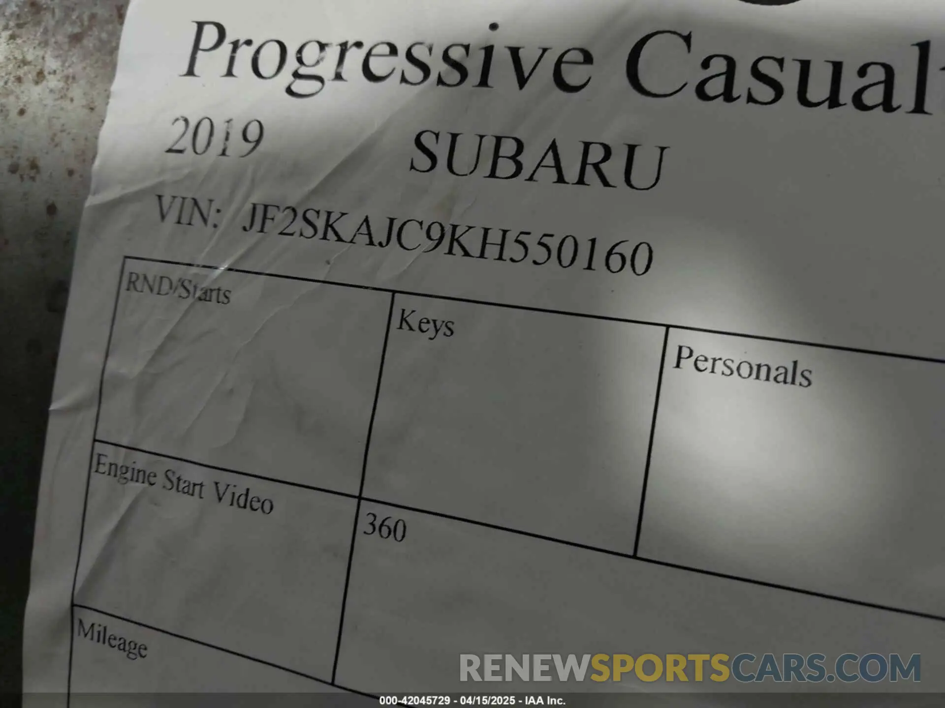 9 Фотография поврежденного автомобиля JF2SKAJC9KH550160 SUBARU FORESTER 2019