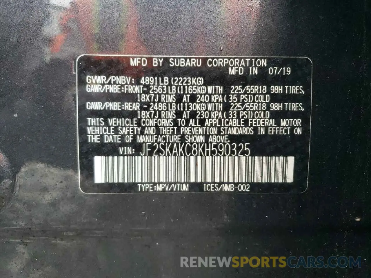 13 Photograph of a damaged car JF2SKAKC8KH590325 SUBARU FORESTER 2019