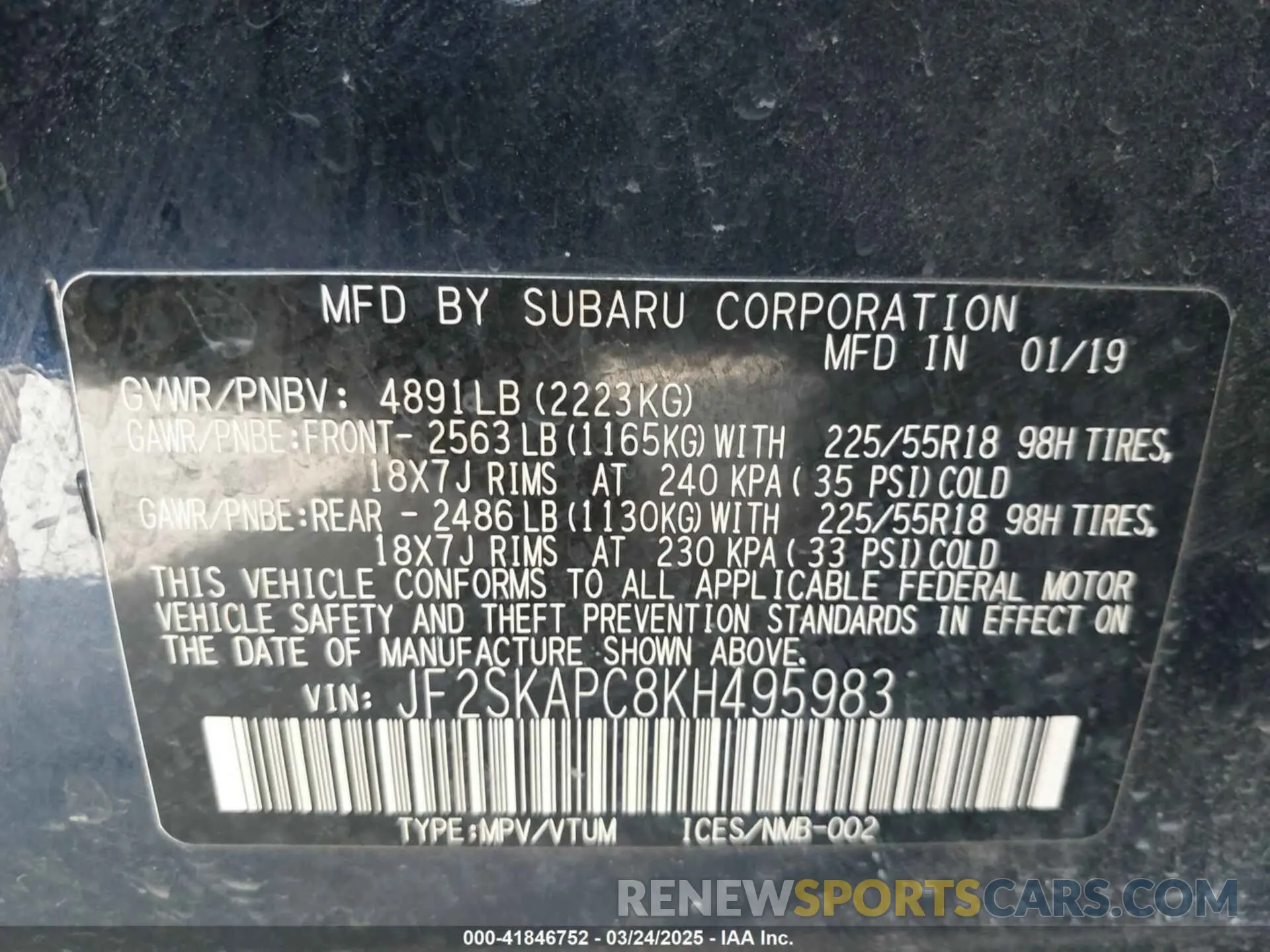 9 Photograph of a damaged car JF2SKAPC8KH495983 SUBARU FORESTER 2019
