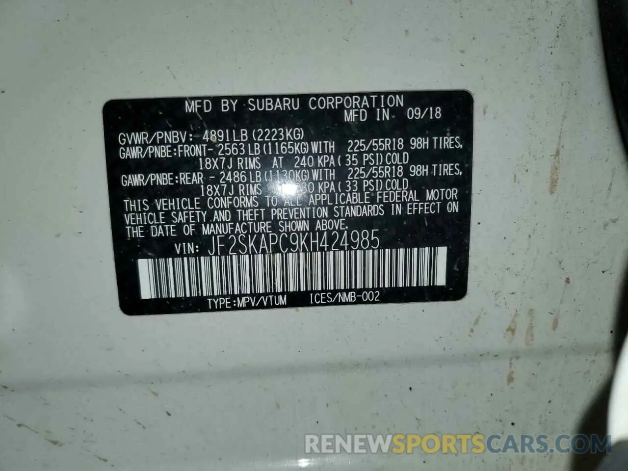 13 Photograph of a damaged car JF2SKAPC9KH424985 SUBARU FORESTER 2019