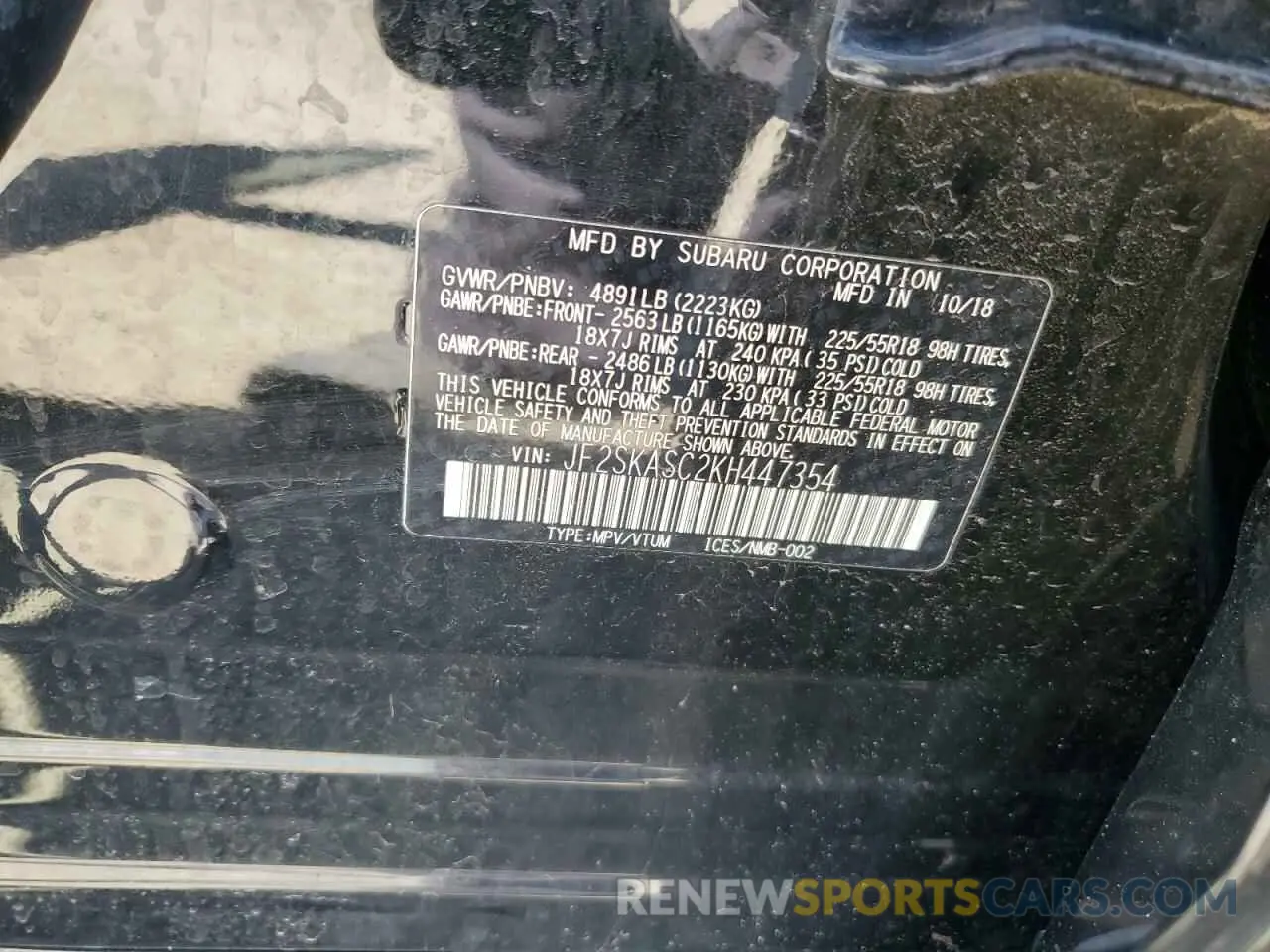 12 Photograph of a damaged car JF2SKASC2KH447354 SUBARU FORESTER 2019