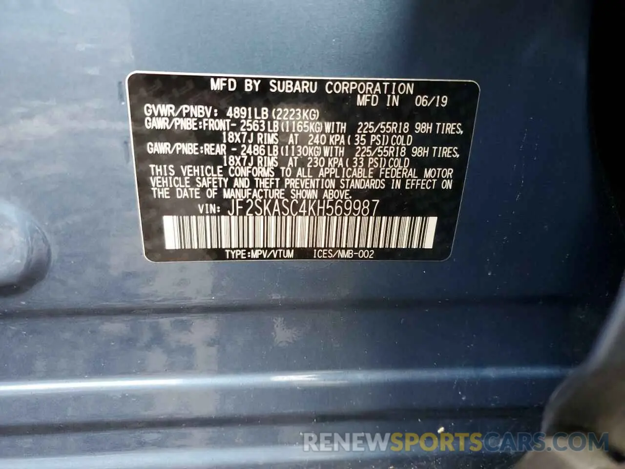 13 Photograph of a damaged car JF2SKASC4KH569987 SUBARU FORESTER 2019