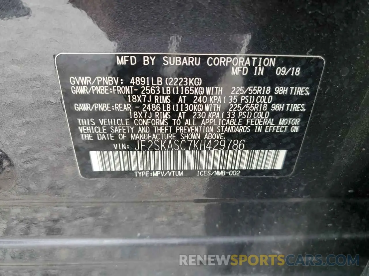 12 Фотография поврежденного автомобиля JF2SKASC7KH429786 SUBARU FORESTER 2019