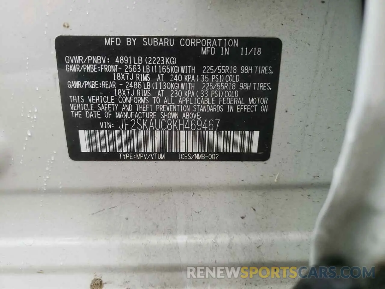 15 Photograph of a damaged car JF2SKAUC8KH469467 SUBARU FORESTER 2019