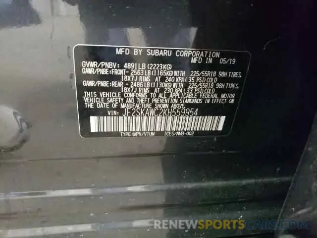 13 Photograph of a damaged car JF2SKAWC2KH559954 SUBARU FORESTER 2019