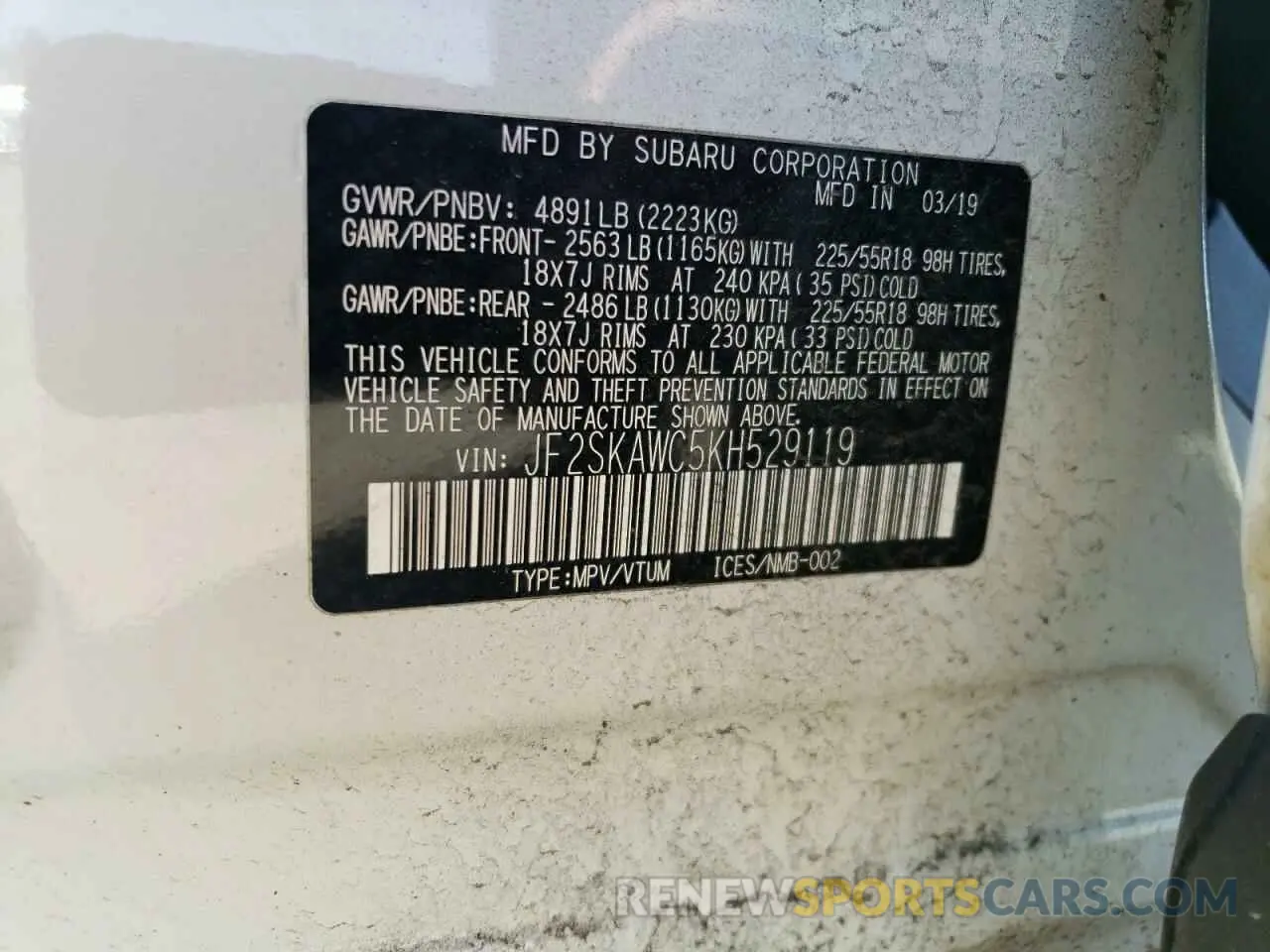 14 Photograph of a damaged car JF2SKAWC5KH529119 SUBARU FORESTER 2019