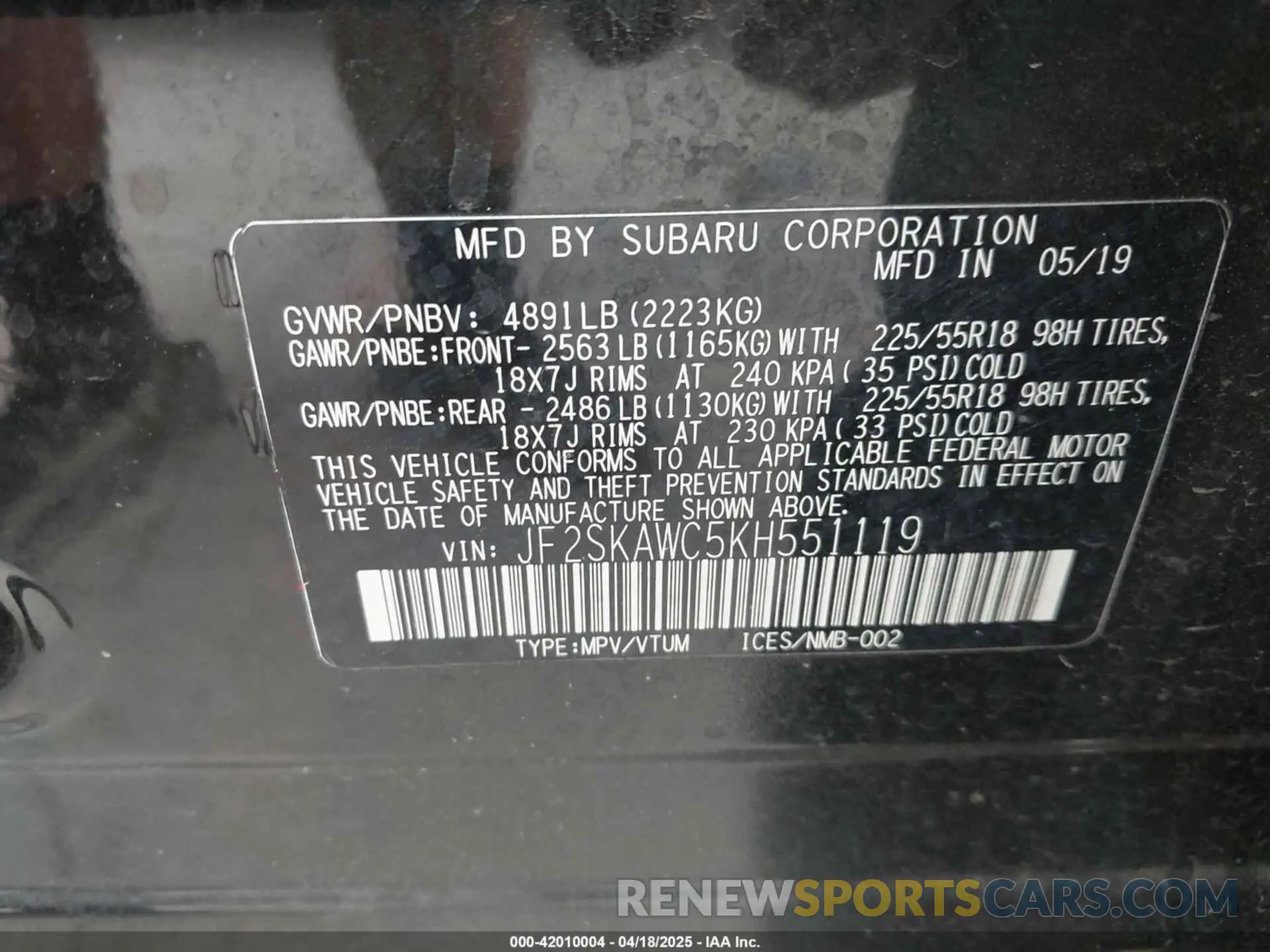 9 Photograph of a damaged car JF2SKAWC5KH551119 SUBARU FORESTER 2019