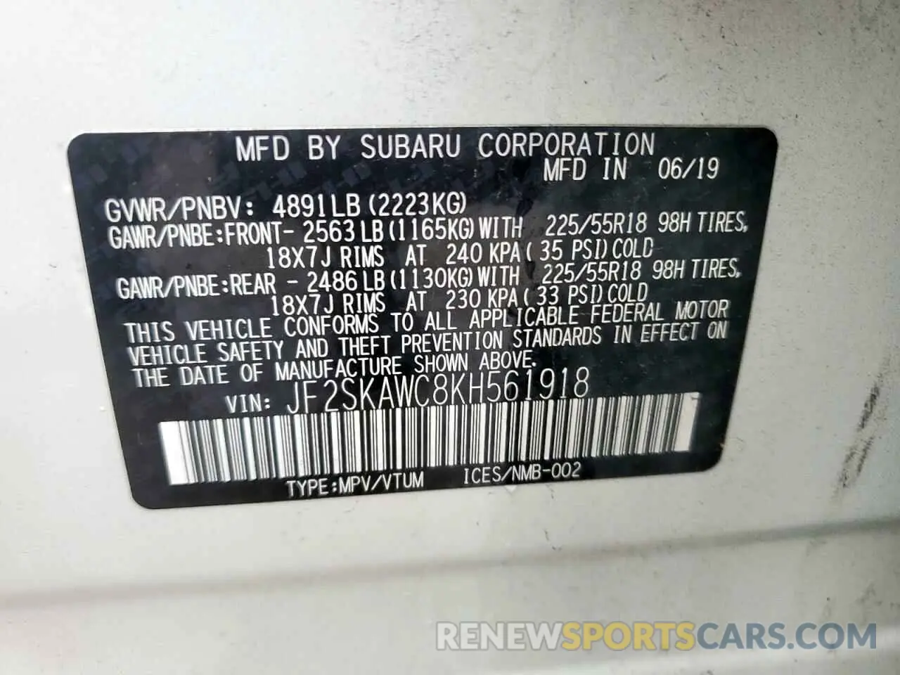 13 Photograph of a damaged car JF2SKAWC8KH561918 SUBARU FORESTER 2019