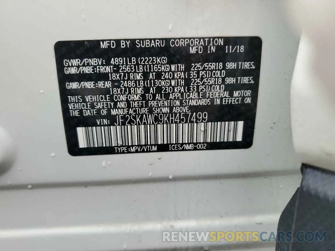 14 Фотография поврежденного автомобиля JF2SKAWC9KH457499 SUBARU FORESTER 2019