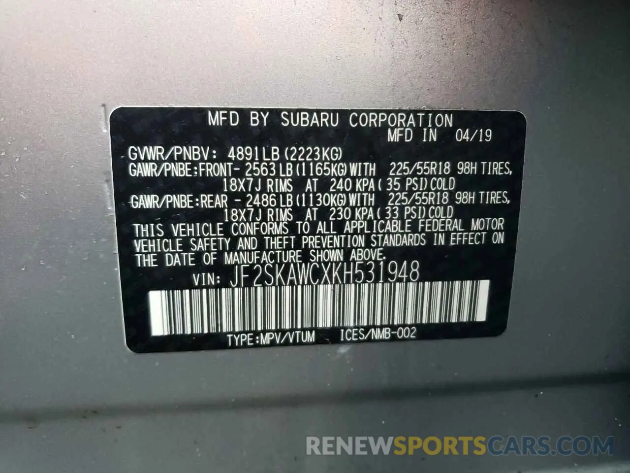 13 Photograph of a damaged car JF2SKAWCXKH531948 SUBARU FORESTER 2019