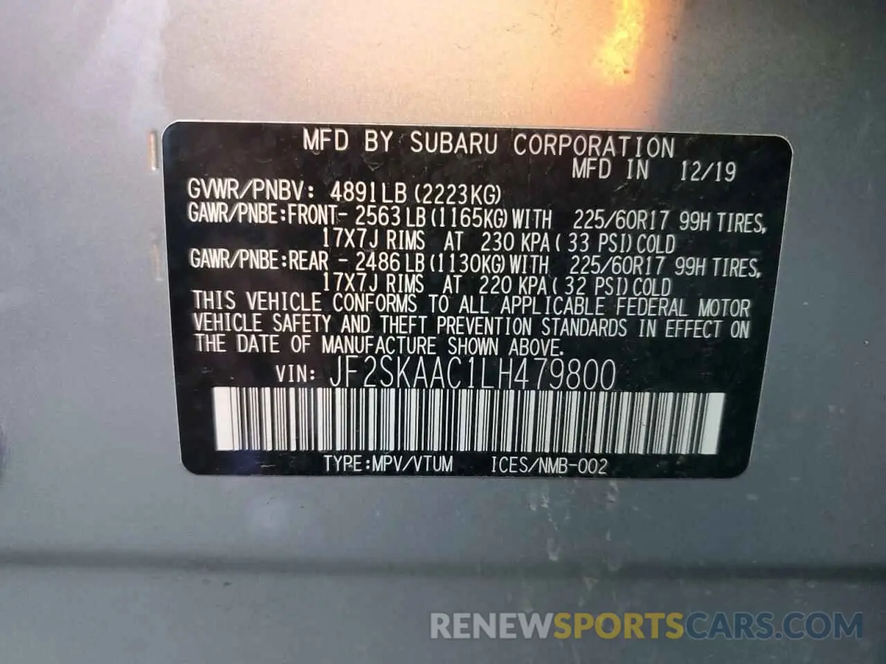 12 Фотография поврежденного автомобиля JF2SKAAC1LH479800 SUBARU FORESTER 2020