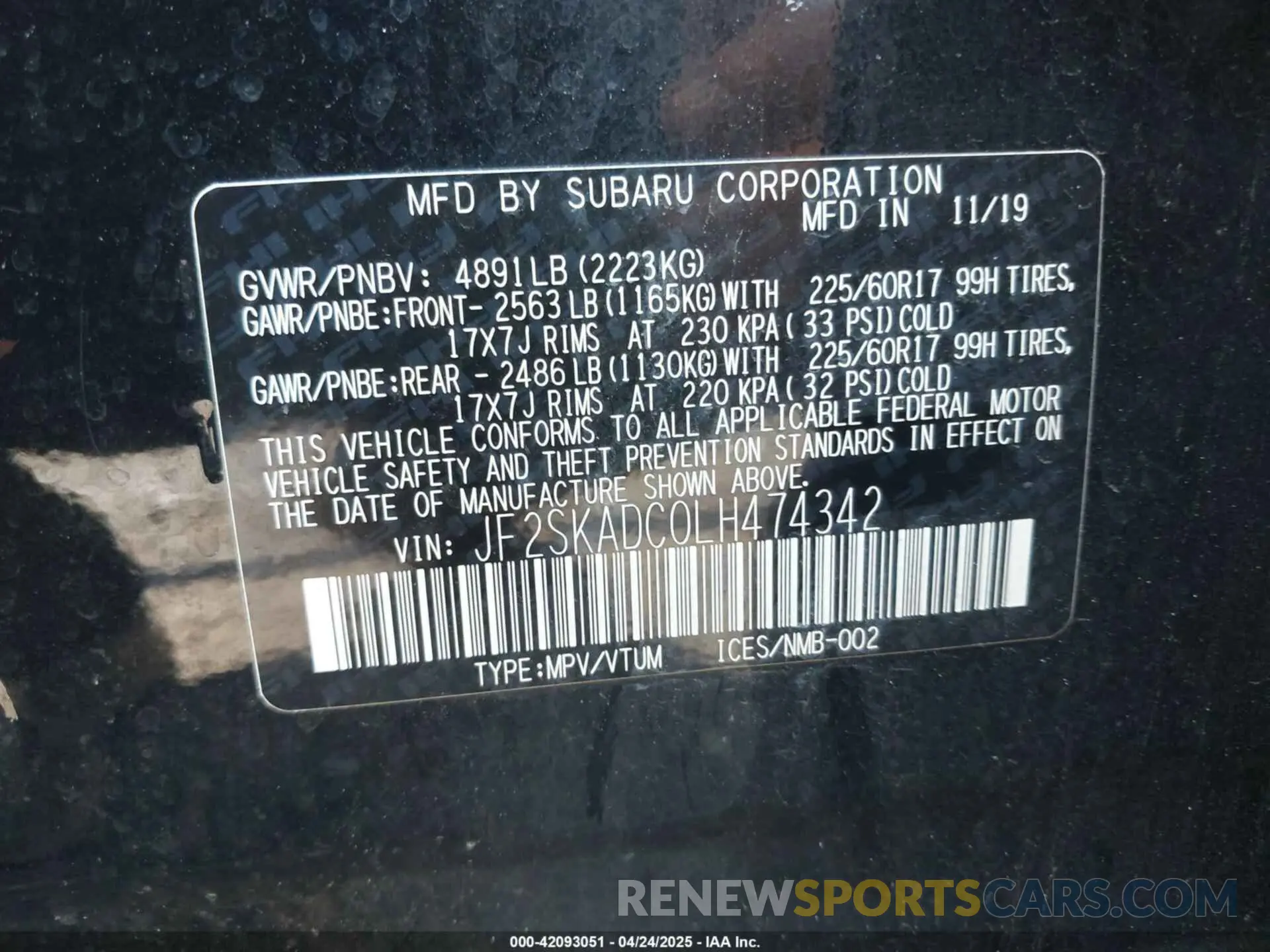 9 Фотография поврежденного автомобиля JF2SKADC0LH474342 SUBARU FORESTER 2020