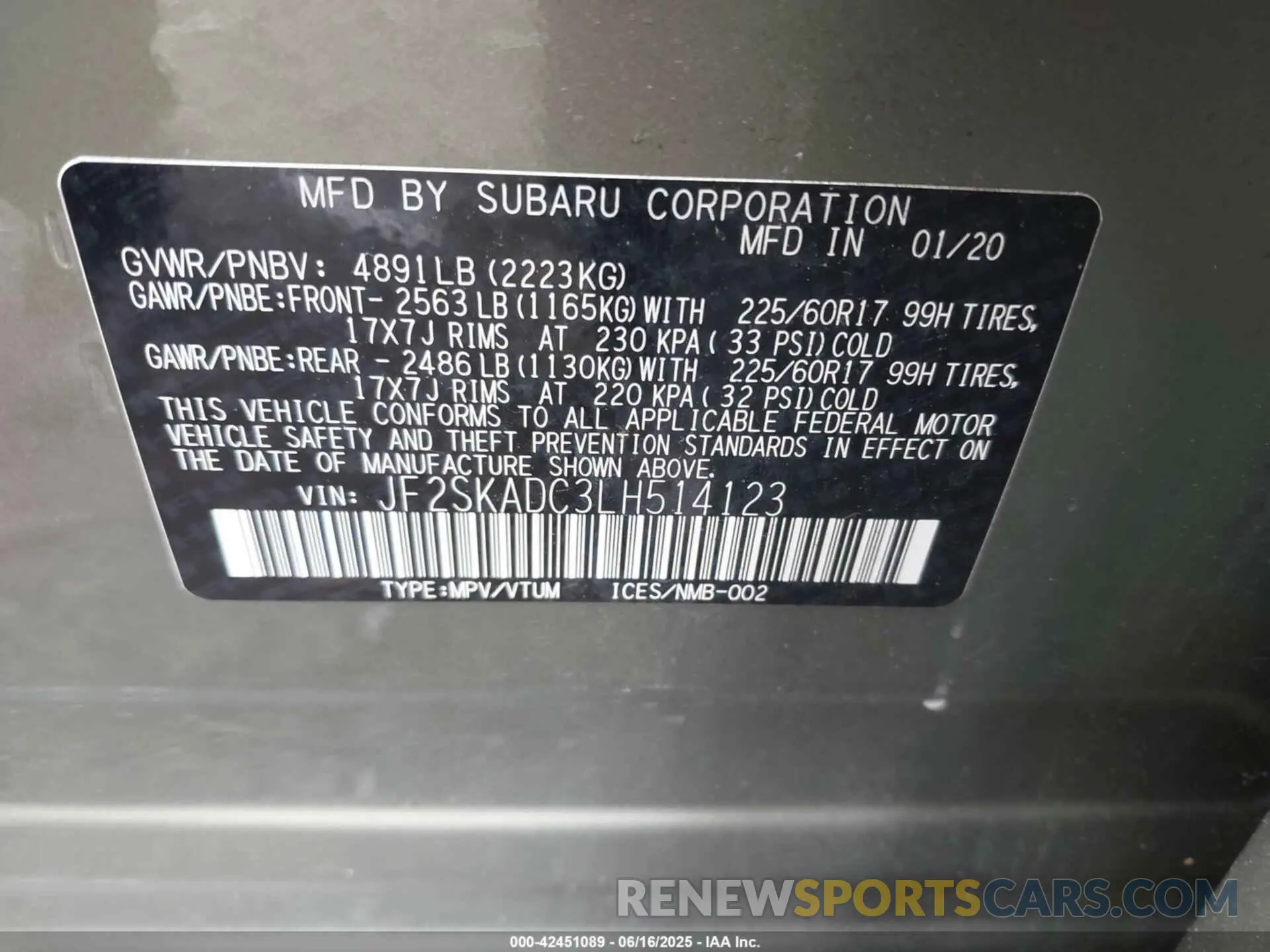 9 Photograph of a damaged car JF2SKADC3LH514123 SUBARU FORESTER 2020
