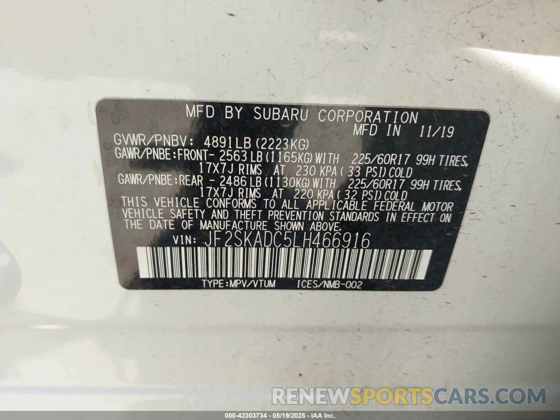 9 Фотография поврежденного автомобиля JF2SKADC5LH466916 SUBARU FORESTER 2020