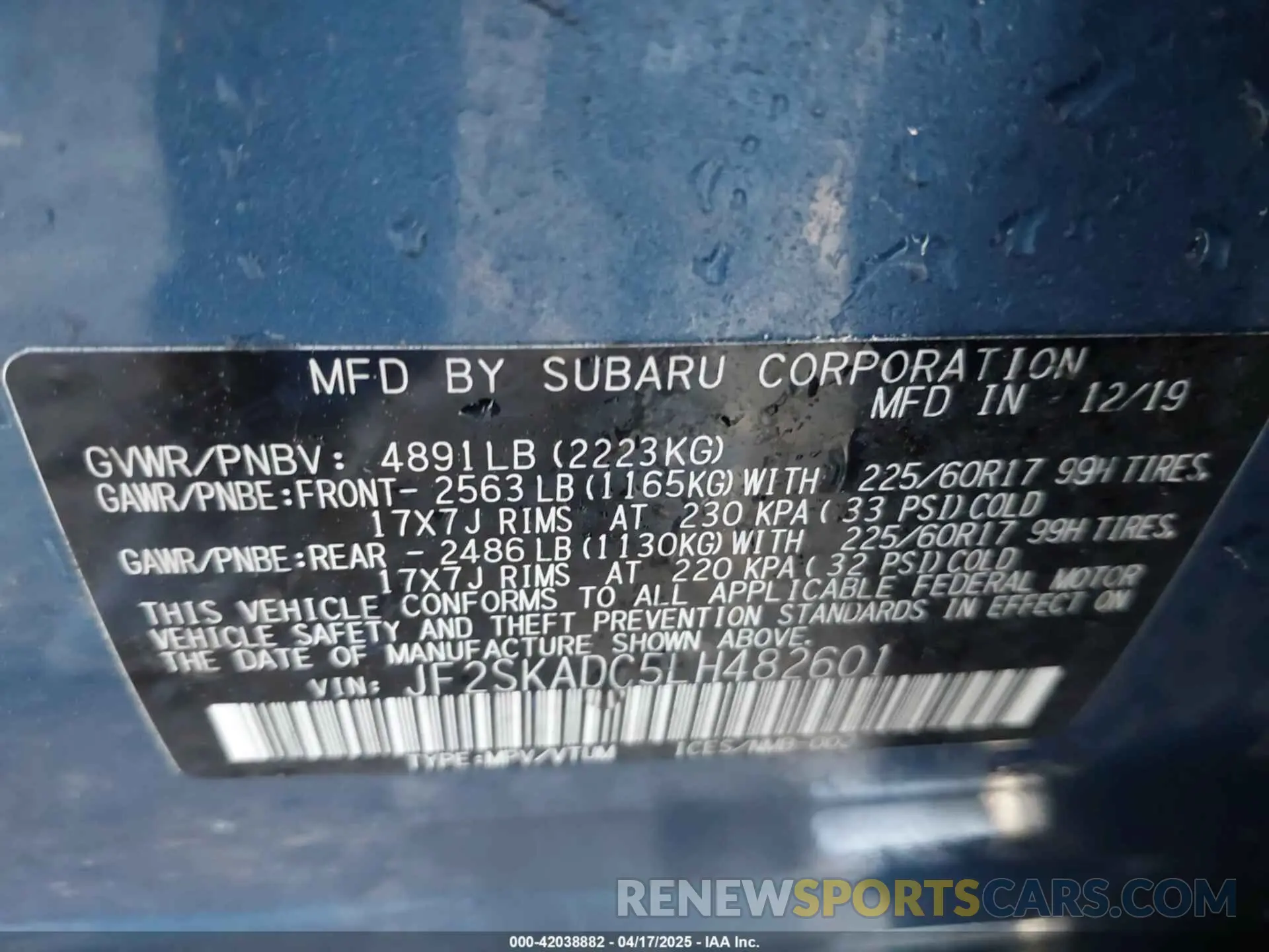 9 Фотография поврежденного автомобиля JF2SKADC5LH482601 SUBARU FORESTER 2020