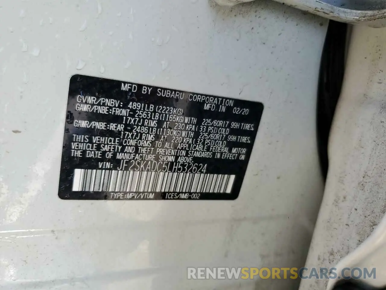 14 Photograph of a damaged car JF2SKADC5LH532624 SUBARU FORESTER 2020