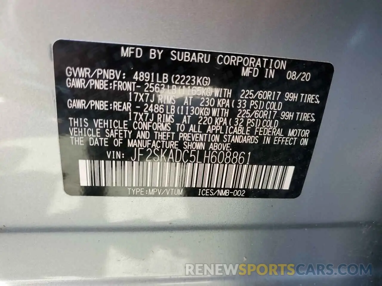 14 Фотография поврежденного автомобиля JF2SKADC5LH608861 SUBARU FORESTER 2020