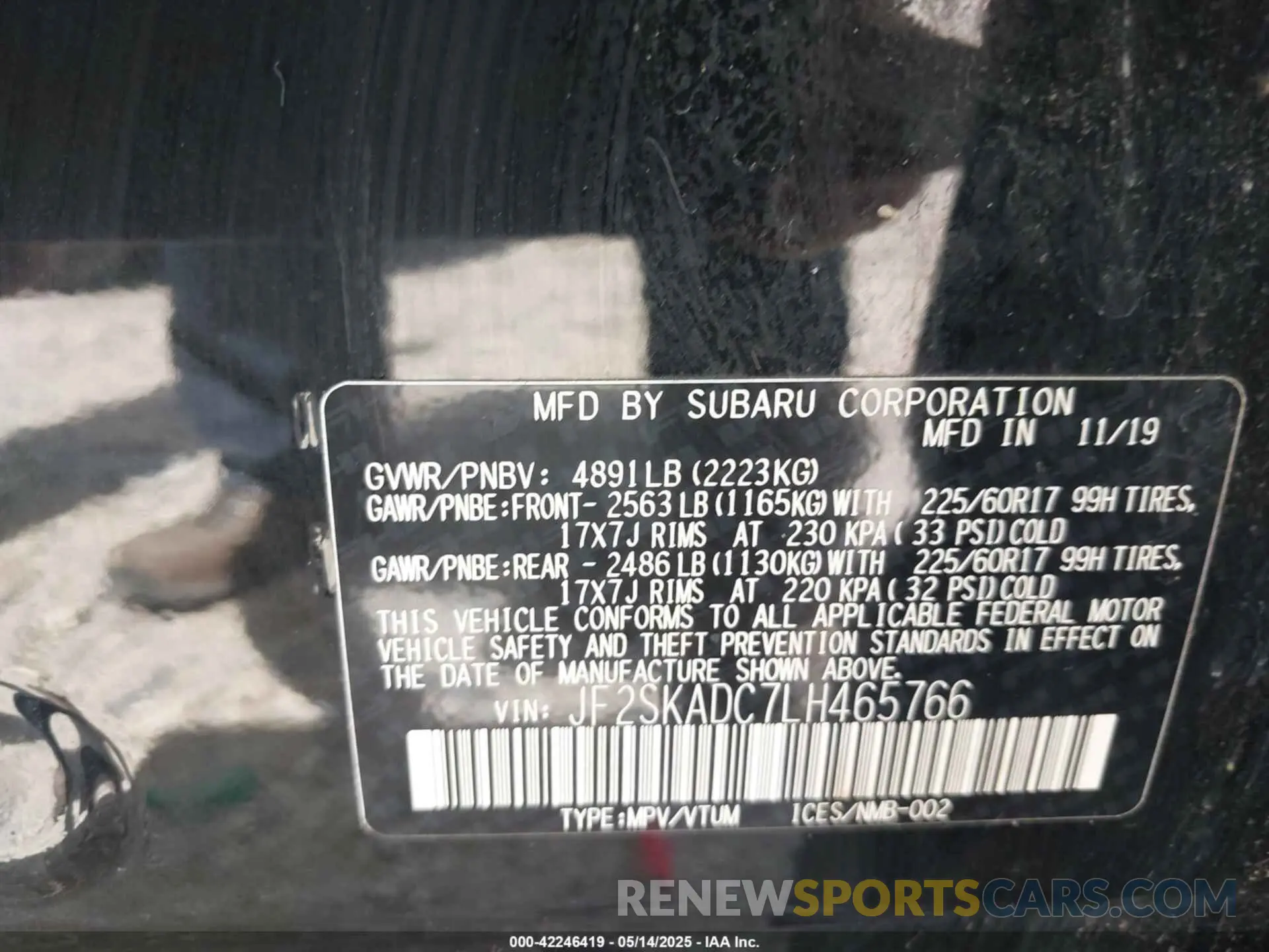 9 Фотография поврежденного автомобиля JF2SKADC7LH465766 SUBARU FORESTER 2020