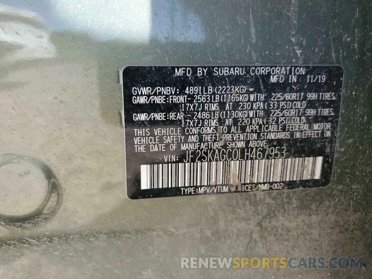 14 Фотография поврежденного автомобиля JF2SKAGC0LH467953 SUBARU FORESTER 2020