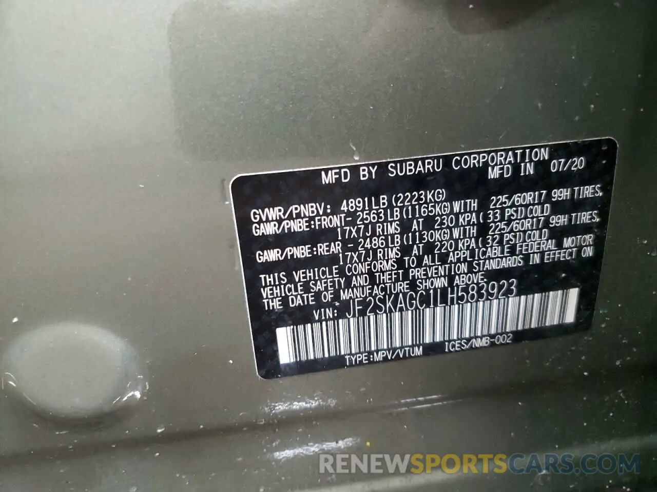 13 Фотография поврежденного автомобиля JF2SKAGC1LH583923 SUBARU FORESTER 2020