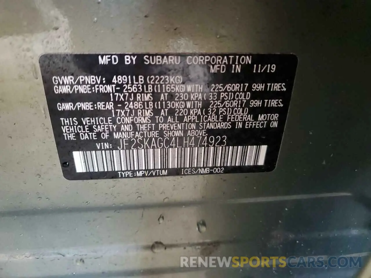 13 Photograph of a damaged car JF2SKAGC4LH474923 SUBARU FORESTER 2020