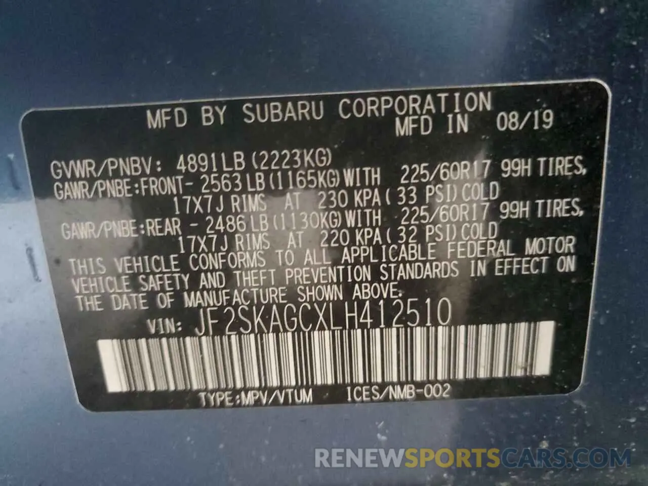 14 Photograph of a damaged car JF2SKAGCXLH412510 SUBARU FORESTER 2020