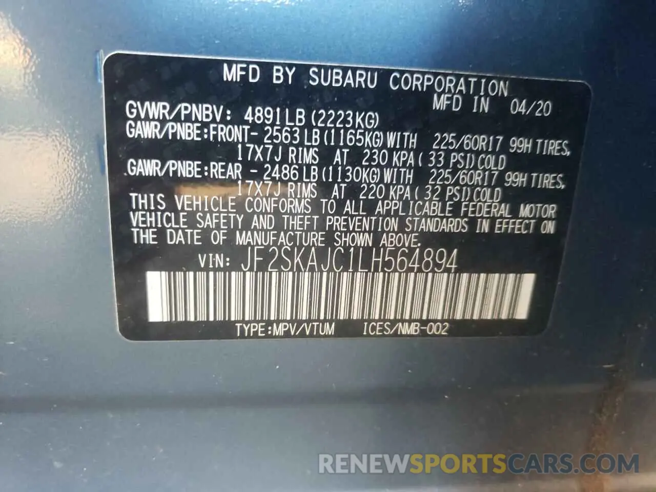 12 Фотография поврежденного автомобиля JF2SKAJC1LH564894 SUBARU FORESTER 2020
