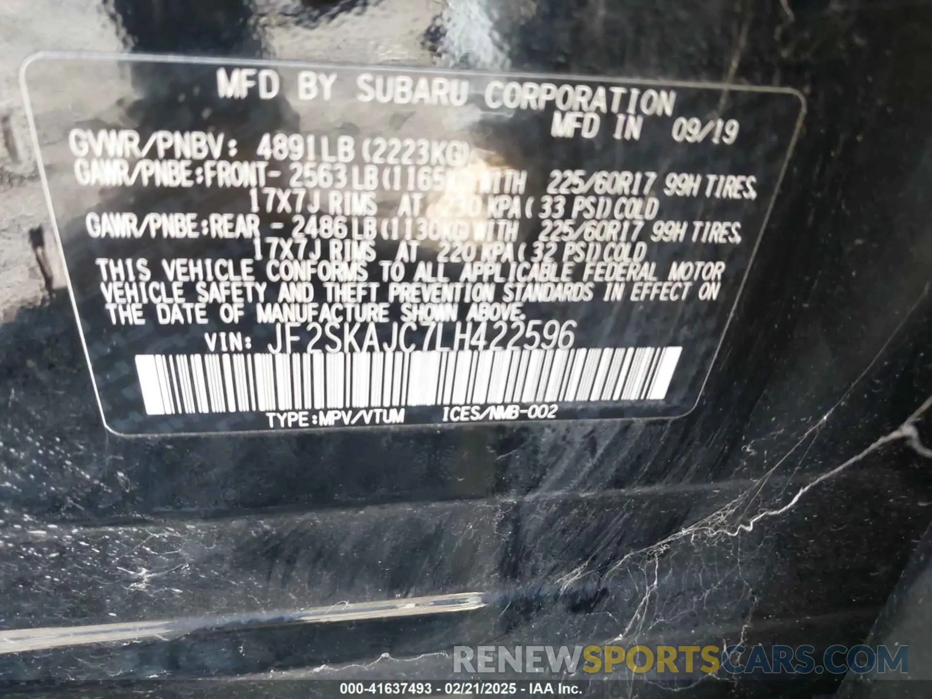 9 Photograph of a damaged car JF2SKAJC7LH422596 SUBARU FORESTER 2020