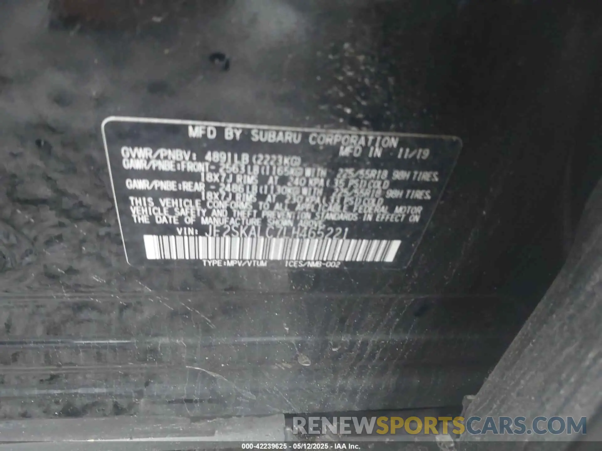9 Фотография поврежденного автомобиля JF2SKALC7LH465221 SUBARU FORESTER 2020