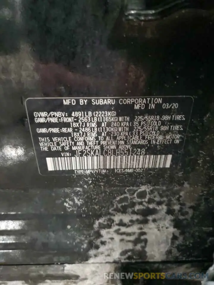 13 Photograph of a damaged car JF2SKALC8LH551248 SUBARU FORESTER 2020
