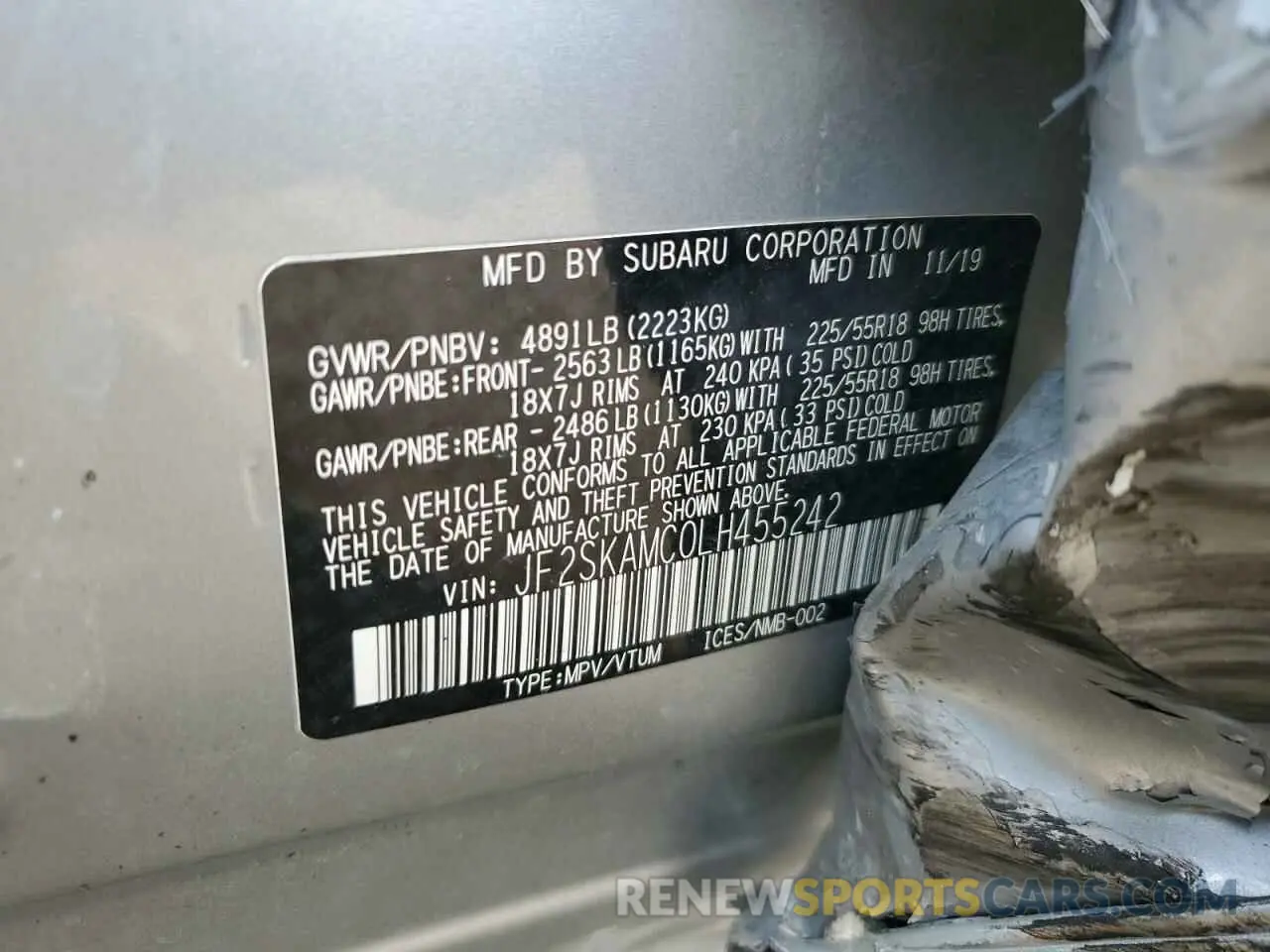 15 Photograph of a damaged car JF2SKAMC0LH455242 SUBARU FORESTER 2020