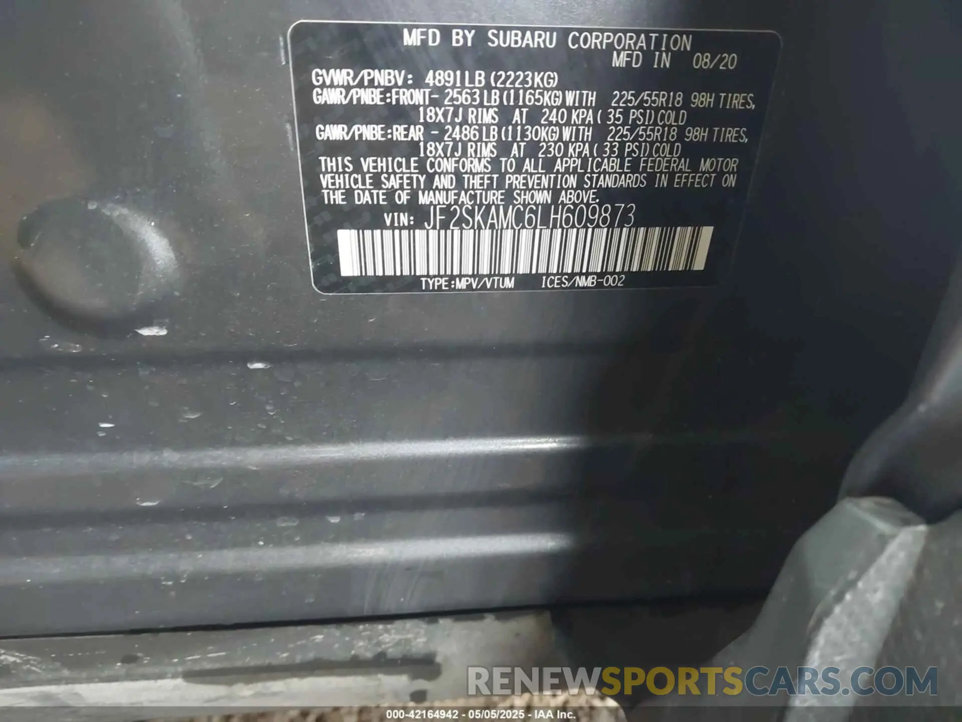 9 Photograph of a damaged car JF2SKAMC6LH609873 SUBARU FORESTER 2020