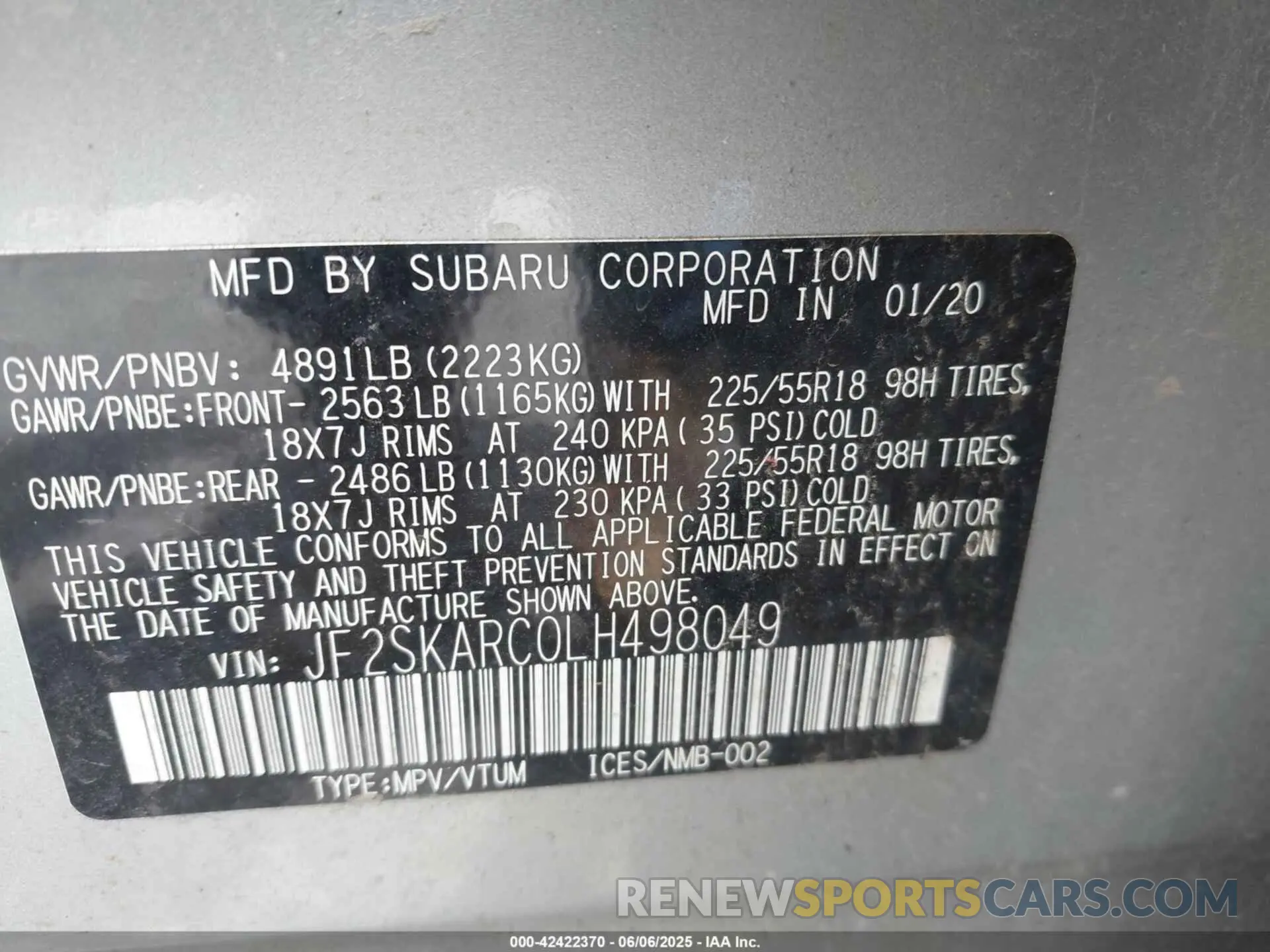 9 Фотография поврежденного автомобиля JF2SKARC0LH498049 SUBARU FORESTER 2020