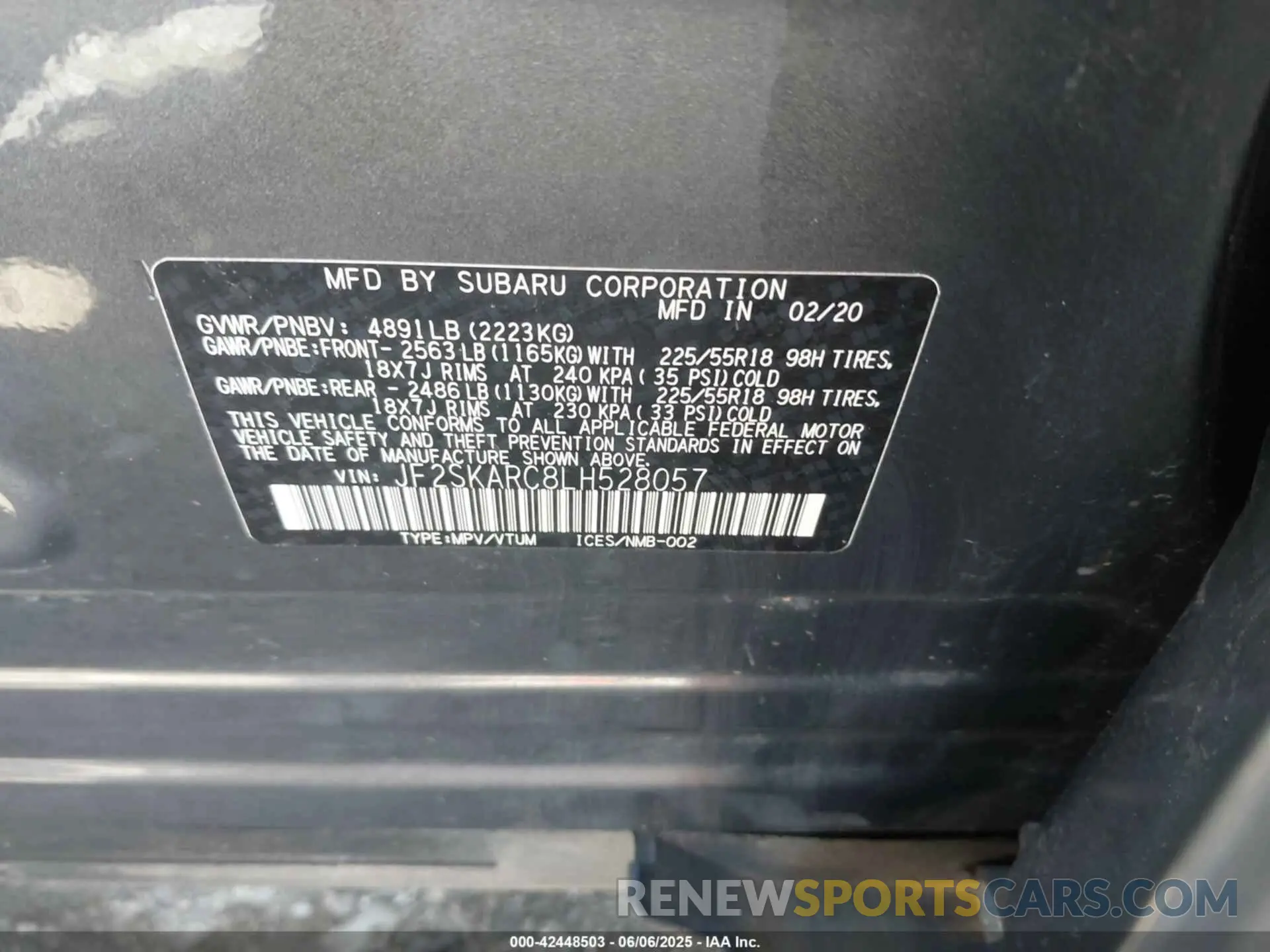 9 Photograph of a damaged car JF2SKARC8LH528057 SUBARU FORESTER 2020
