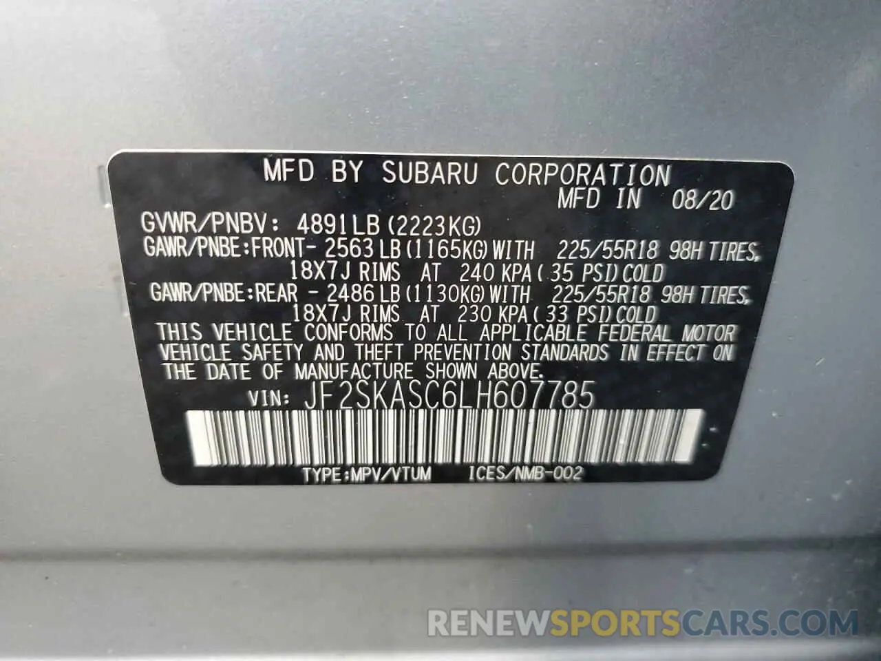 13 Фотография поврежденного автомобиля JF2SKASC6LH607785 SUBARU FORESTER 2020